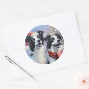 Border Collie Round Christmas Sticker