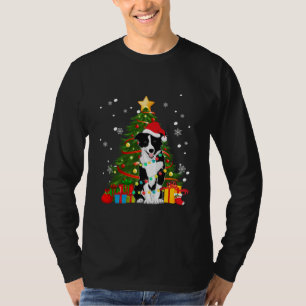 Border collie Santa Christmas Tree Light Pajama T-Shirt