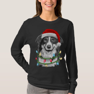 Border Collie Santa Christmas Tree Lights Xmas Dog T-Shirt