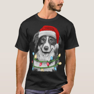 Border Collie Santa Christmas Tree Lights Xmas Dog T-Shirt