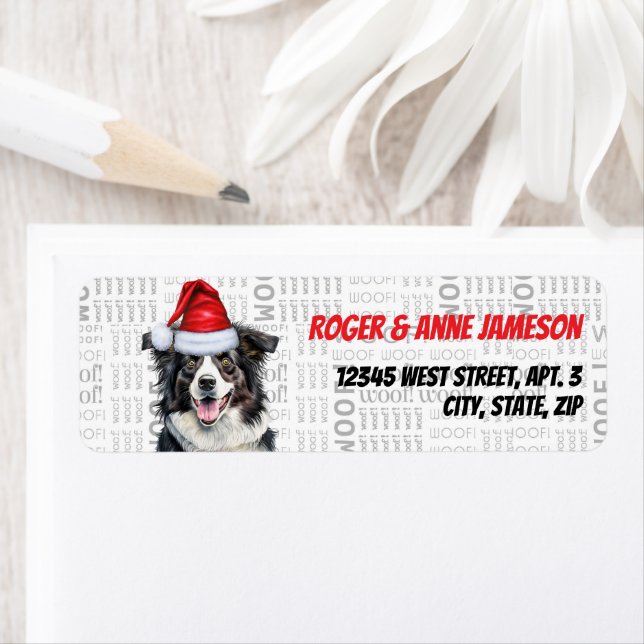 Border Collie Santa Dog Holiday Return Address (Insitu)