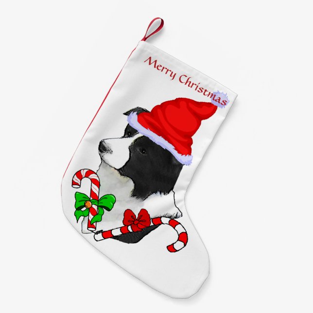 Border Collie Santa Hat Christmas Small Christmas Stocking (Front (Hanging))
