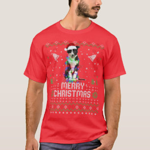 Border Collie Santa Hat Dog Christmas Tree Lights T-Shirt