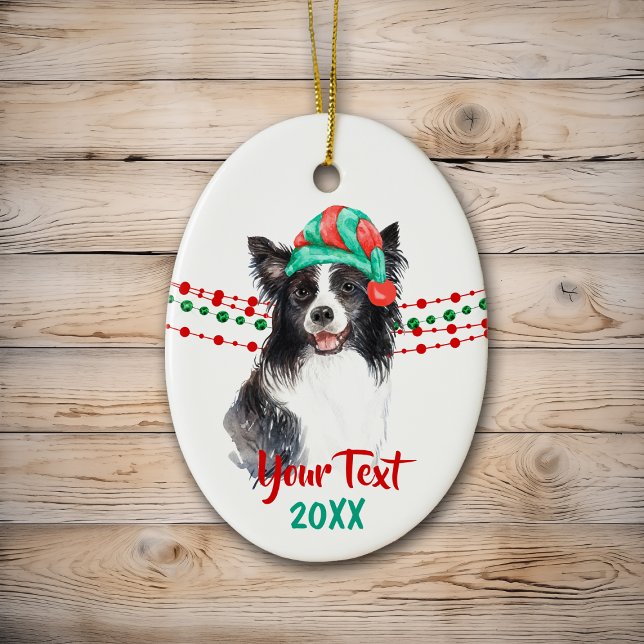 Border Collie Santa Hat Holiday Ceramic Ornament (Creator Uploaded)