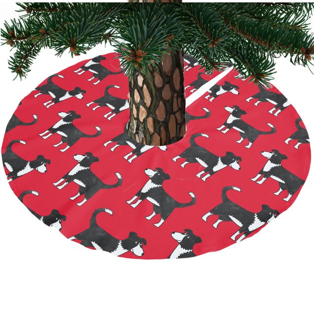 Border Collie Sheep Dog Red Brushed Polyester Tree Skirt (Welsh Border Collie sheepdog red dog pattern festive Christmas tree skirt)