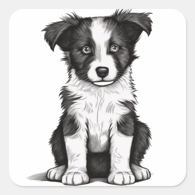 Border Collie Sheepdog Australian Shephard Puppy Square Sticker (Front)