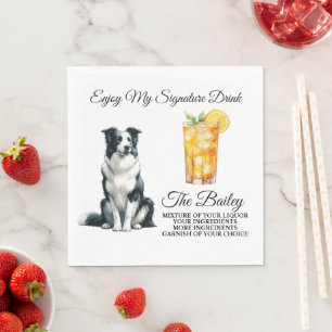 Border Collie Signature Drink Wedding Pet Napkin