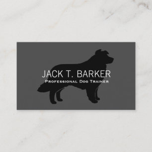 Border Collie Silhouette Black on Grey Business Card