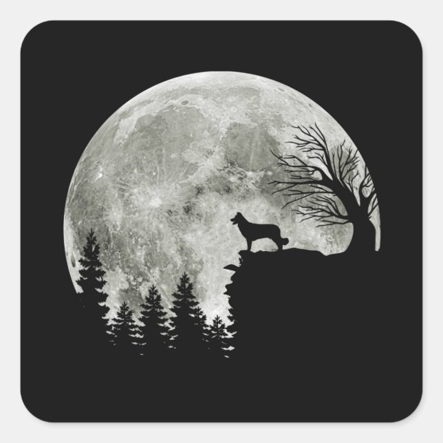 Border Collie silhouette On Mountain Halloween Dog Square Sticker (Front)