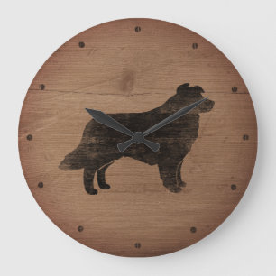 Border Collie Silhouette Rustic Style Large Clock