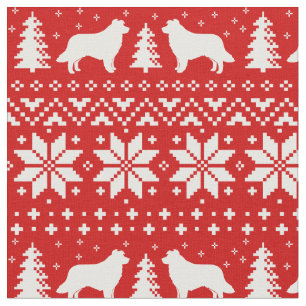 Border Collie Silhouettes Christmas Pattern Fabric