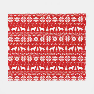 Border Collie Silhouettes Christmas Pattern Fleece Blanket