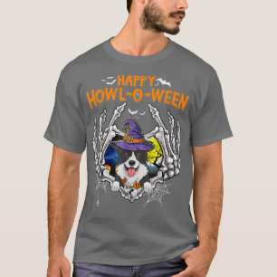Border Collie Skeleton Heart Happy Howl-o-ween Cos T-Shirt