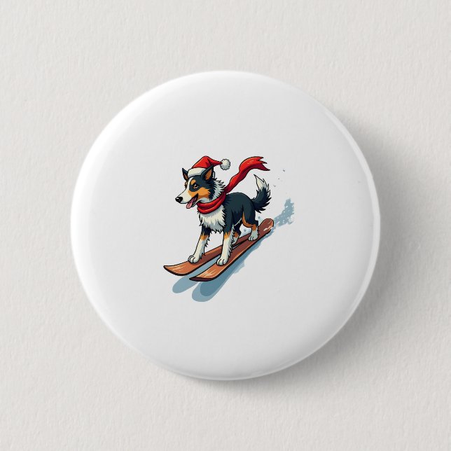 Border Collie Snowboarder 2 Inch Round Button (Front)