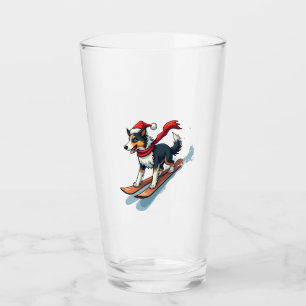 Border Collie Snowboarder Glass