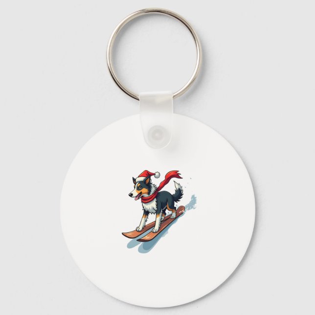 Border Collie Snowboarder Keychain (Front)