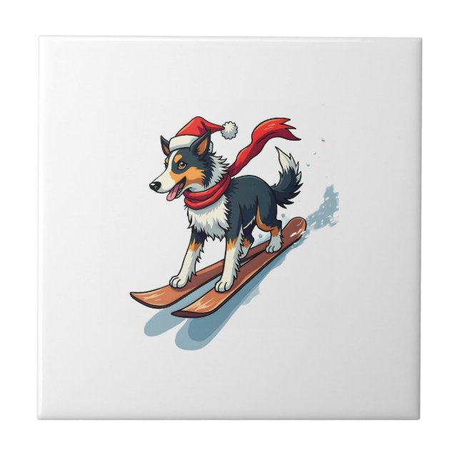 Border Collie Snowboarder Tile (Front)