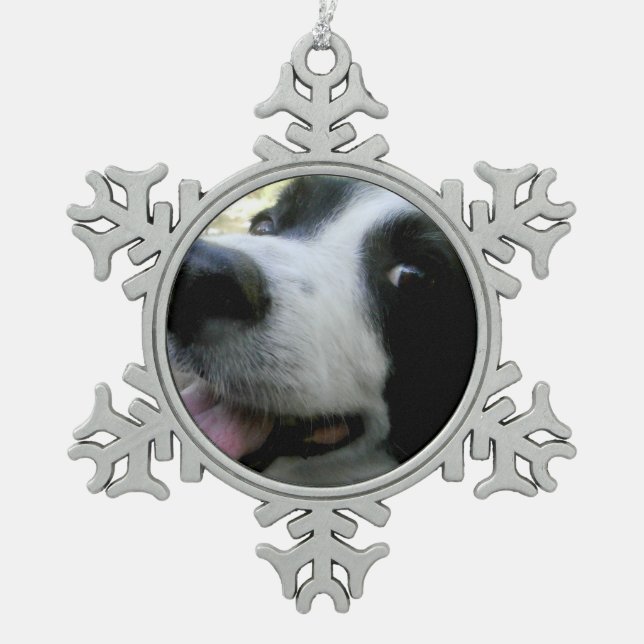 Border Collie Snowflake Ornament (Front)