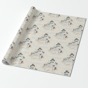 Border Collie & Snowman Dog Art Wrapping Paper