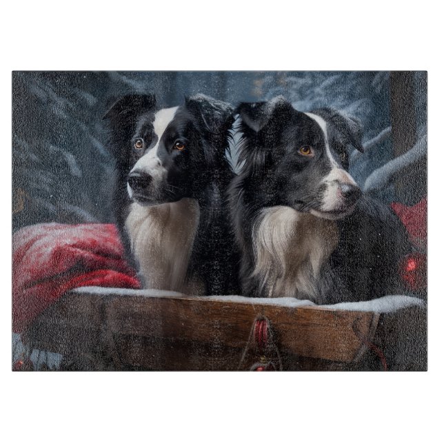 Border Collie Snowy Sleigh Christmas Decor  Cutting Board (Front)