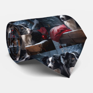 Border Collie Snowy Sleigh Christmas Decor Tie