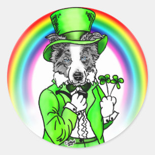 Border Collie St Patrick's Day Classic Round Sticker