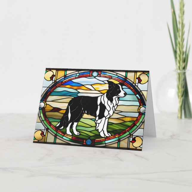 Border Collie Stained Glass Card (Front)