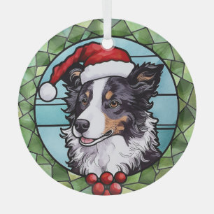 Border Collie Stained Glass Christmas Glass Ornament