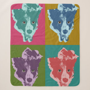 Border Collie Stare Pop Art Sherpa Blanket
