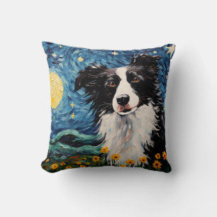 Border Collie Starry Night Throw Pillow