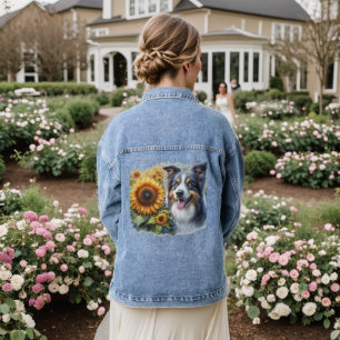 Border Collie Sunflower Dog Lover Denim Jacket