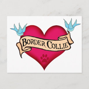 Border Collie Tattoo Heart Postcard