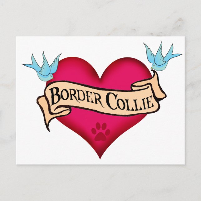 Border Collie Tattoo Heart Postcard (Front)