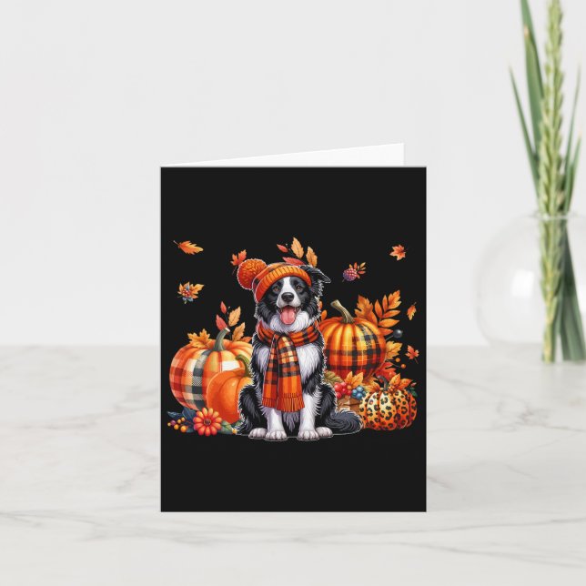 Border Collie Thanksgiving Leopard Pumpkins Fall L Card (Front)