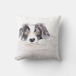 Border collie throw pillow