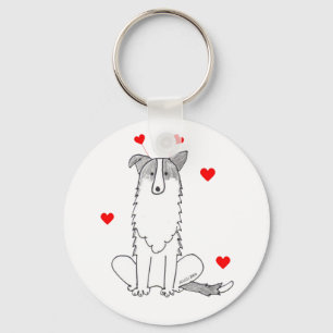 Border Collie Valentine Ears Keychain