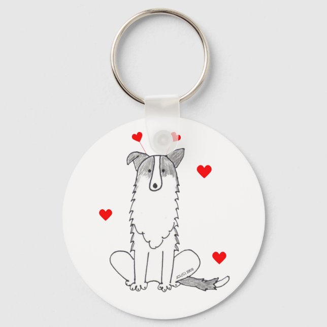Border Collie  Valentine Ears Keychain (Front)