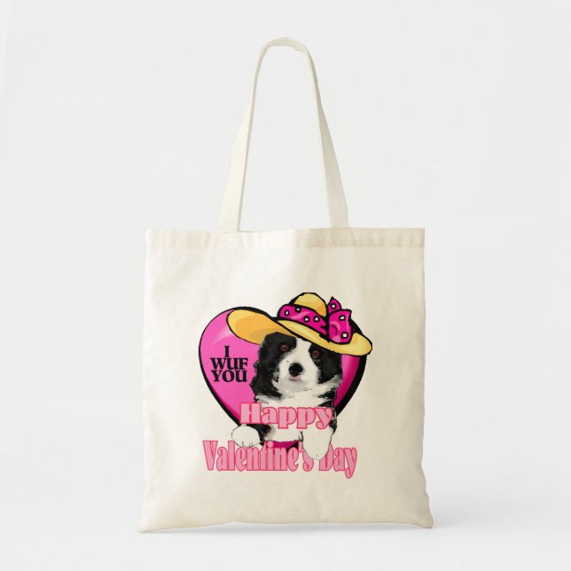 Border Collie Valentines Day Tote Bag (Front)