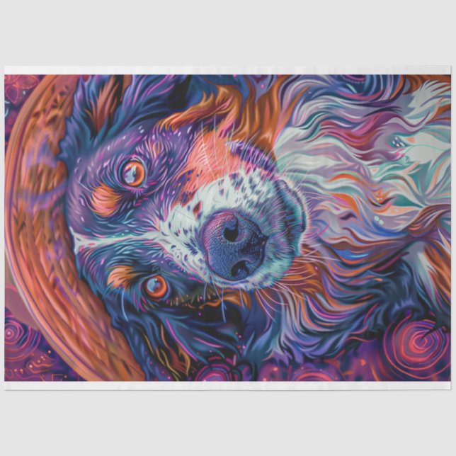 Border Collie Van Gogh Painting Decoupage Tissue Paper (Front)