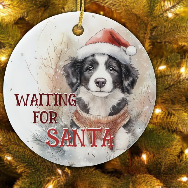 Border Collie Waiting For Santa Dog Christmas Ceramic Ornament (Creator Uploaded)