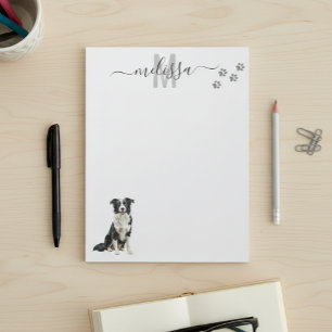 Border Collie Watercolor Monogram Personalized Notepad