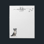Border Collie Watercolor Monogram Personalized Notepad<br><div class="desc">This design may be personalized in the area provided by changing the photo and/or text. Or it can be customized by clicking Personalize this Template and then choosing the click to customize further option and delete or change the colour of the background, add text, change the text colour or style,...</div>