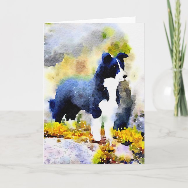 Border Collie watercolor note card (Front)