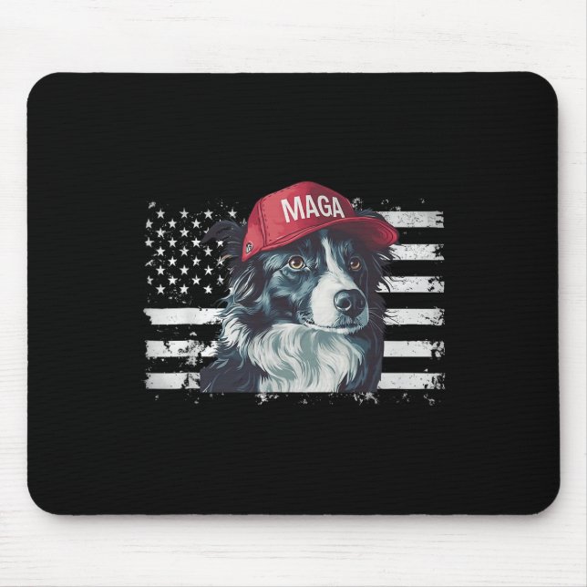 Border Collie Wearing Mega Hat American Flag Dogs  Mouse Pad (Front)