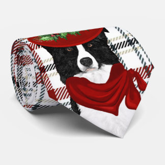 Border Collie Western Plaid Holiday Christmas Tie