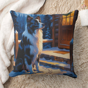 Border Collie With Christmas Lights Holiday Throw Pillow