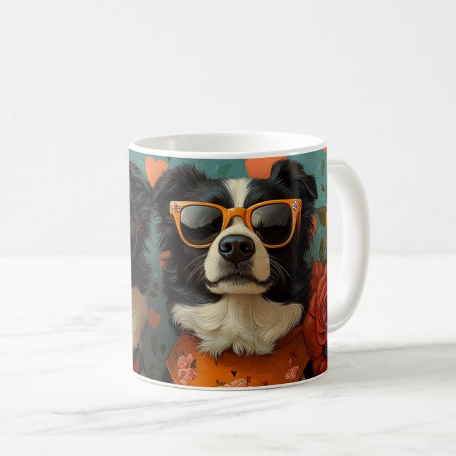 Border Collie With Heart Roses Valentine's Day Coffee Mug (Front Right)