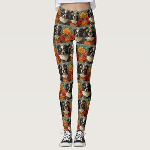Border Collie With Heart Roses Valentine's Day Leggings