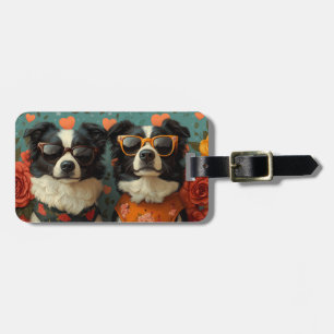 Border Collie With Heart Roses Valentine's Day Luggage Tag
