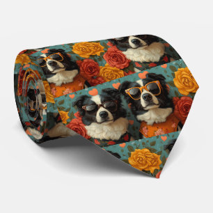 Border Collie With Heart Roses Valentine's Day Tie